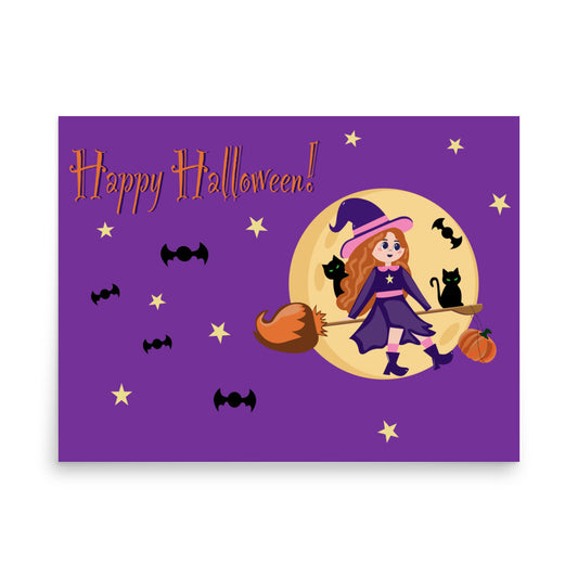 18” x 24” Retro Happy Halloween Witch Poster