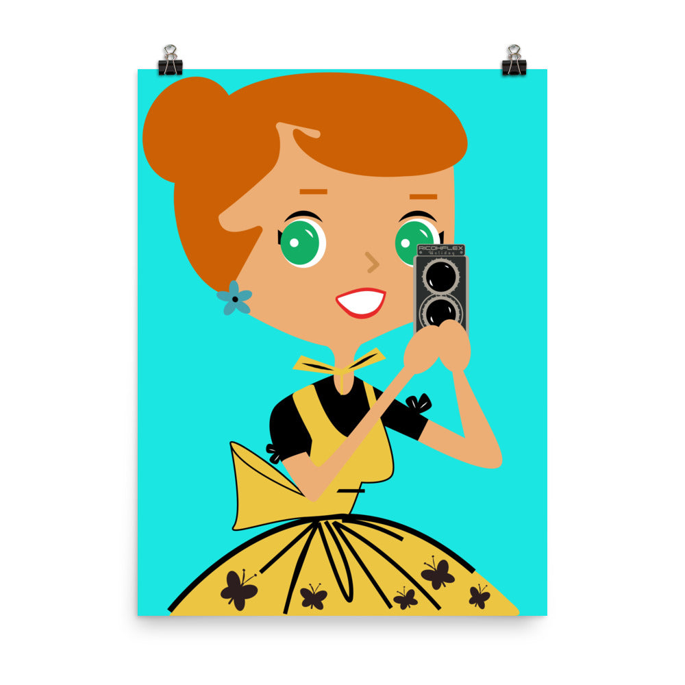 18” x 24” Vintage Inspired, Digitally Illustrated Character Art, Snapping Sonia “This Camera Isn’t Going To Do You Any Favors!”, Retro Poster