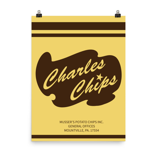 18” x 24” Vintage Inspired, Digitally Illustrated Product Label Art, Charles Chips, Retro Poster