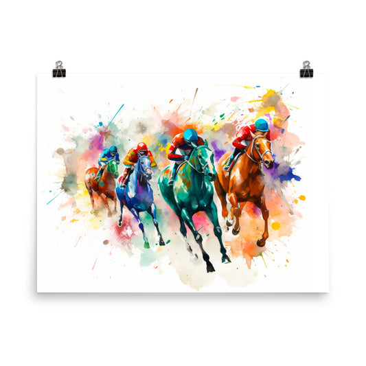 18” x 24” Kentucky Derby Horse Racing, Run For the Roses, A.I. Generated, Digitally Created, Watercolor Painting, Poster Art