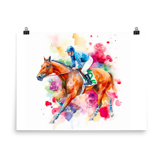 18” x 24” Kentucky Derby Horse Racing, Run For the Roses, A.I. Generated, Digitally Created, Watercolor Painting, Poster Art