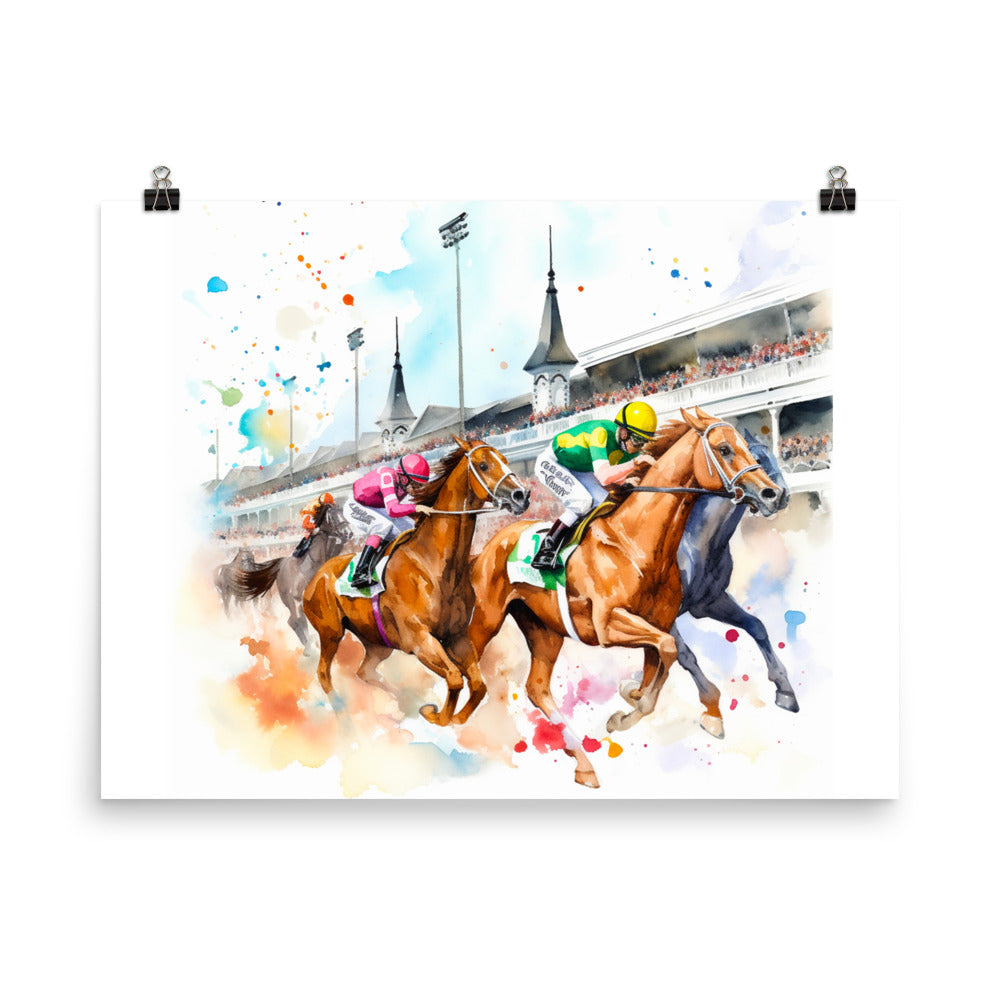 18” x 24” Kentucky Derby Horse Racing, Run For the Roses, A.I. Generated, Digitally Created, Watercolor Painting, Poster Art