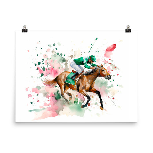 18” x 24” Kentucky Derby Horse Racing, Run For the Roses, A.I. Generated, Digitally Created, Watercolor Painting, Poster Art