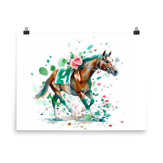 18” x 24” Kentucky Derby Horse Racing, Run For the Roses, A.I. Generated, Digitally Created, Watercolor Painting, Poster Art