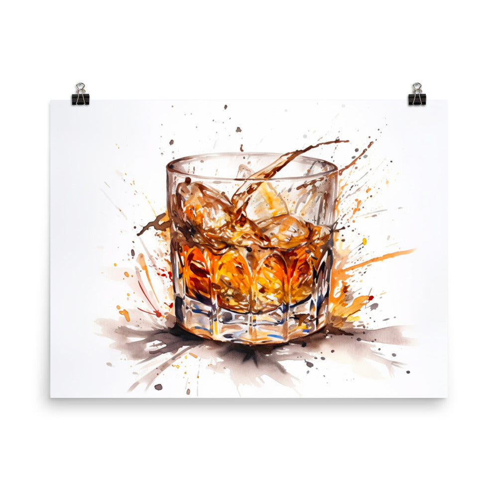 18” x 24” Kentucky Bourbon on the Rocks, A.I. Generated, Digitally Created, Watercolor Painting, Poster Art