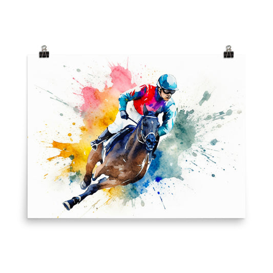 18” x 24” Kentucky Derby Horse Racing, Run For the Roses, A.I. Generated, Digitally Created, Watercolor Painting, Poster Art