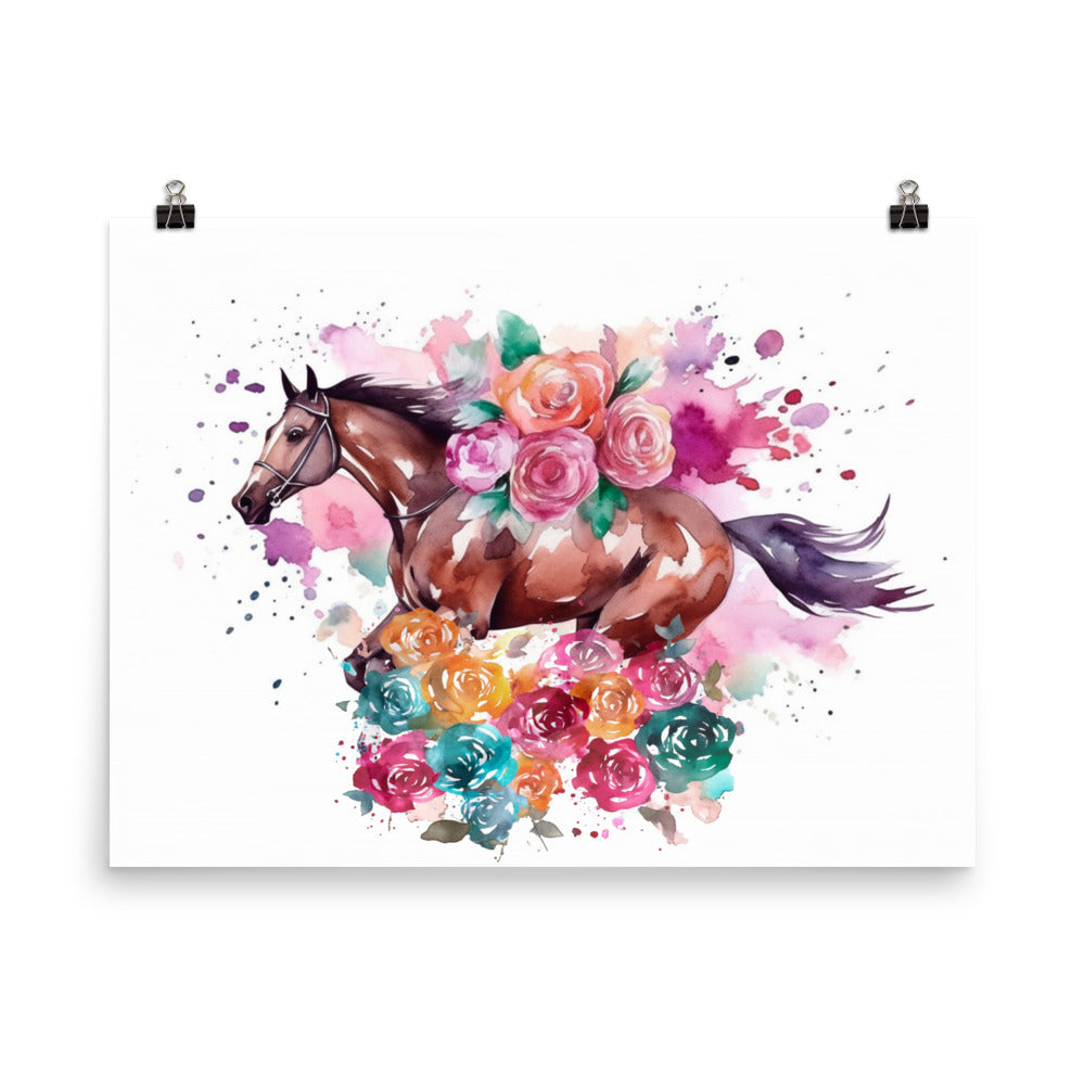 18” x 24” Kentucky Derby Horse Racing, Run For the Roses, A.I. Generated, Digitally Created, Watercolor Painting, Poster Art