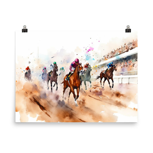 18” x 24” Kentucky Derby Horse Racing, Run For the Roses, A.I. Generated, Digitally Created, Watercolor Painting, Poster Art