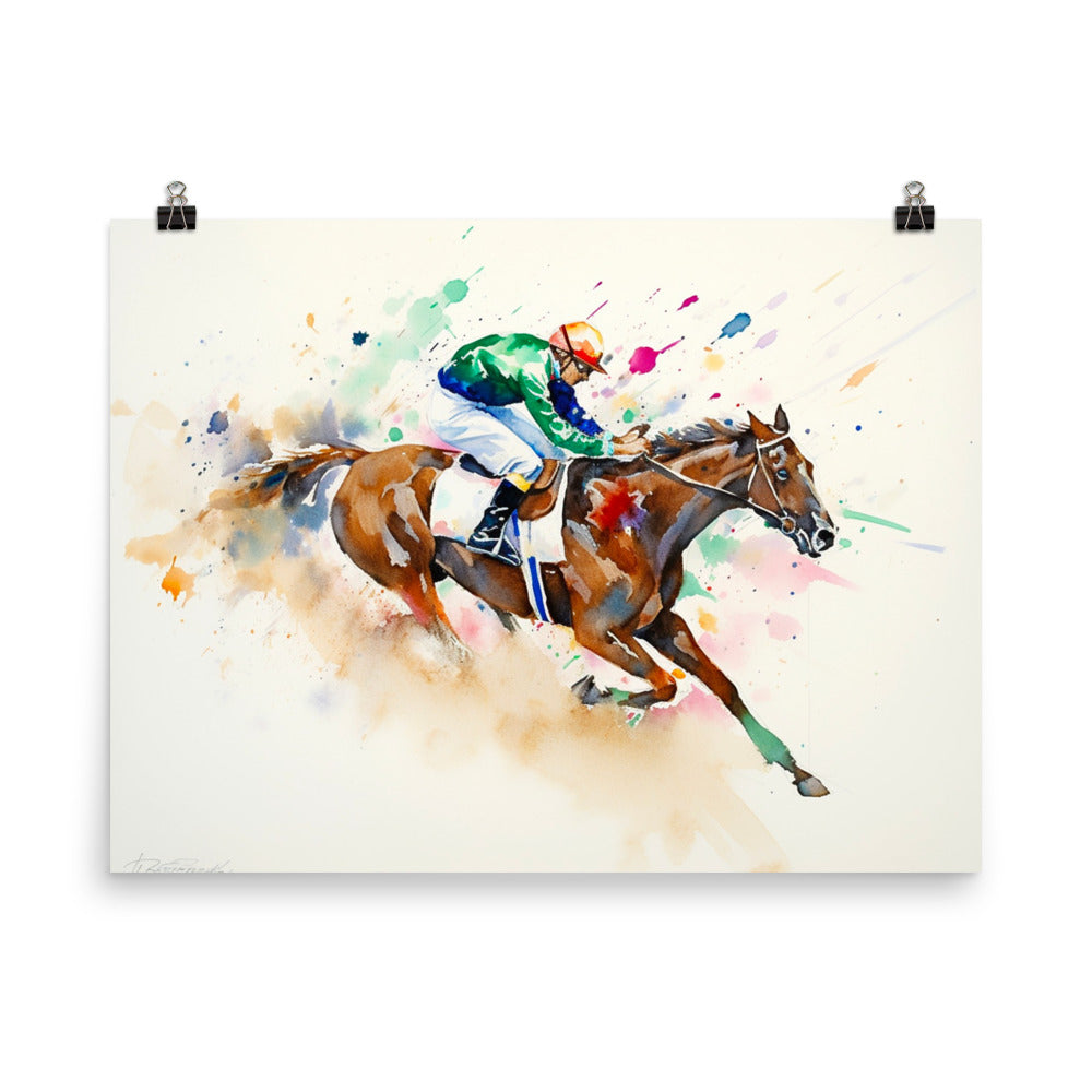 18” x 24” Kentucky Derby Horse Racing, Run For the Roses, A.I. Generated, Digitally Created, Watercolor Painting, Poster Art