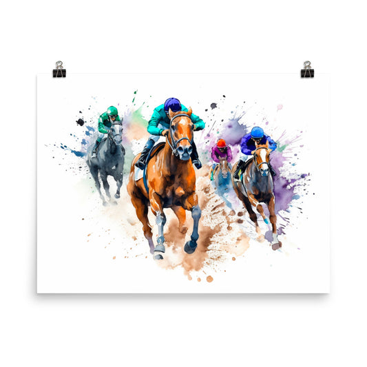 18” x 24” Kentucky Derby Horse Racing, Run For the Roses, A.I. Generated, Digitally Created, Watercolor Painting, Poster Art