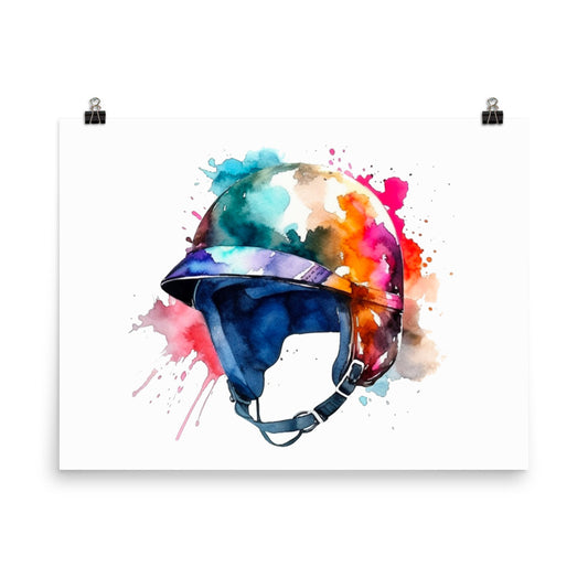 18” x 24” Kentucky Derby Horse Racing Jockey Helmet, Run For the Roses, A.I. Generated, Digitally Created, Watercolor Painting, Poster Art