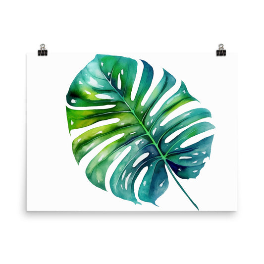 18” x 24” Watercolor Monstera Leaf, A.I. Generated, Digitally Created Poster Art