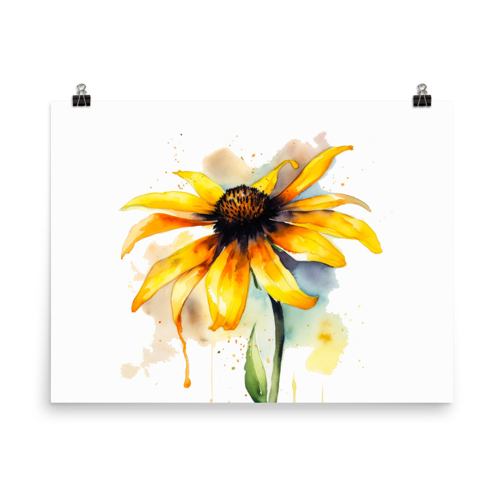 18” x 24” Watercolor Black-Eyed Susan Wildflower, A.I. Generated, Digitally Created Poster Art