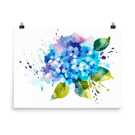 18” x 24” Watercolor Hydrangea, A.I. Generated, Digitally Created Poster Art