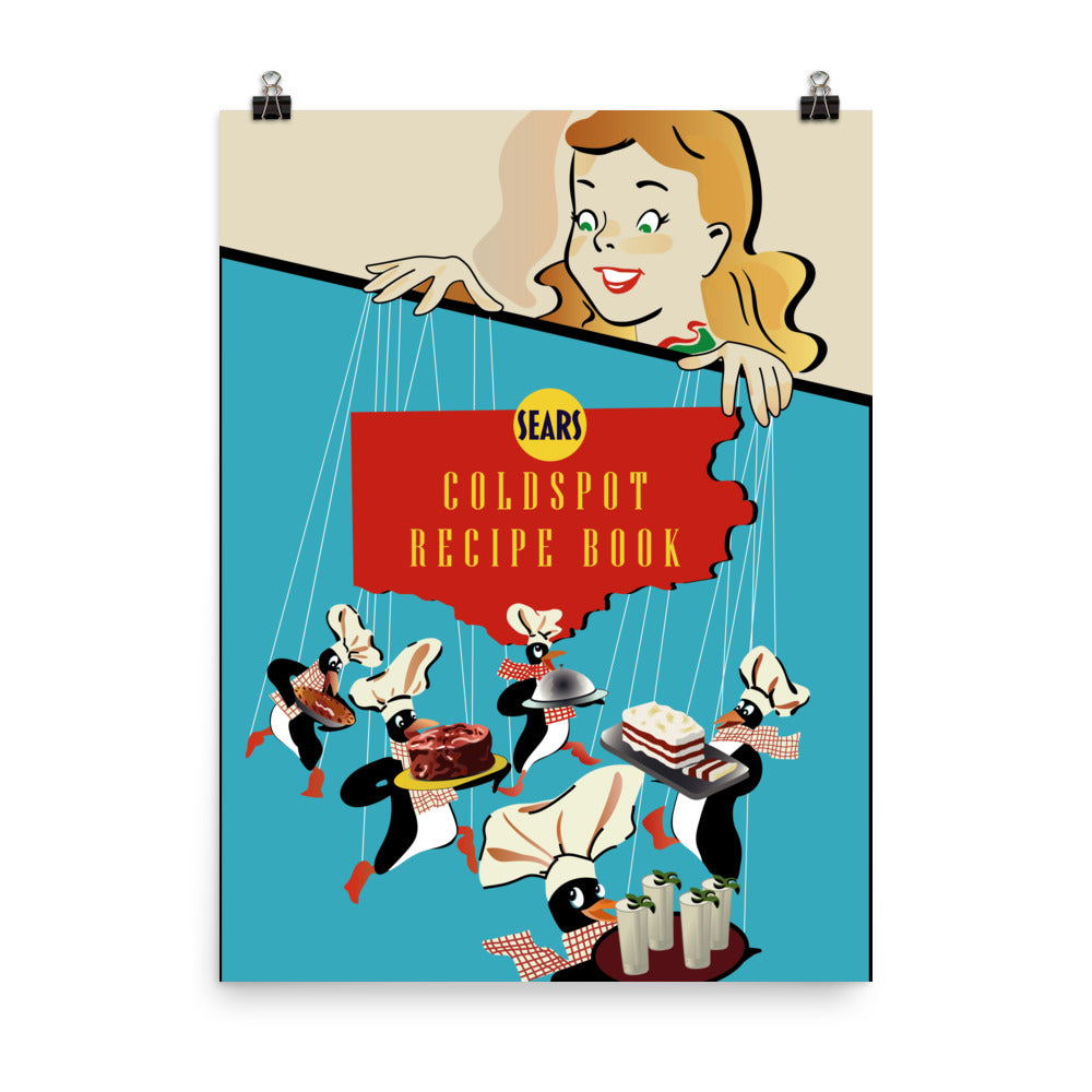 18”x24” Sears Cold Spot Recipe Book Retro Poster, Digitally Illustrated