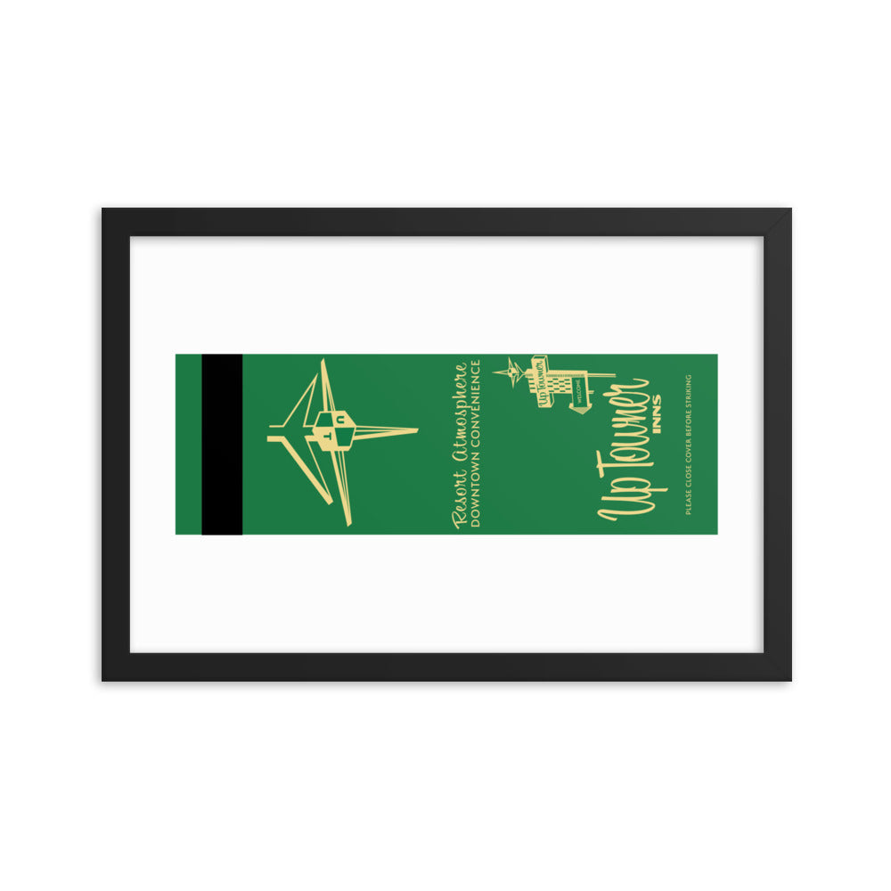 12” x 18” Vintage Inspired, Digitally Illustrated Matchbook Art, UpTowner Inns, Retro Poster with Frame