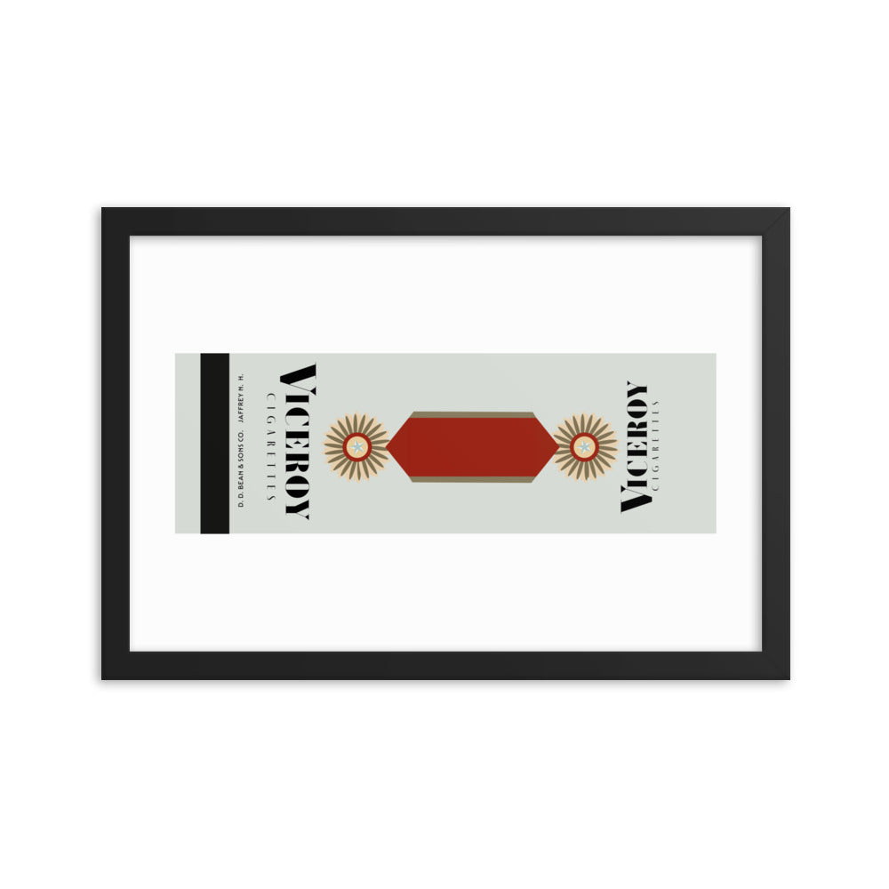 12” x 18” Vintage Inspired, Digitally Illustrated Matchbook Art, Viceroy Cigarettes, Retro Poster with Frame