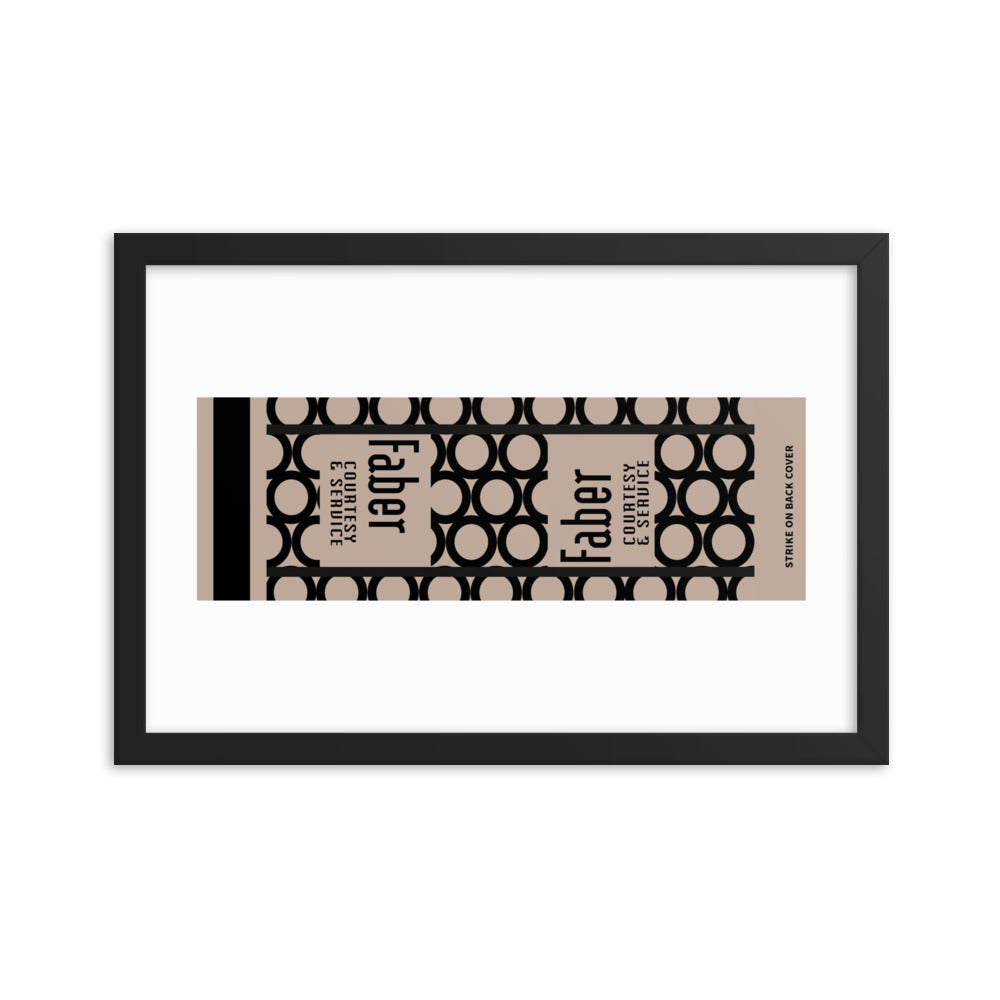 12” x 18” Vintage Inspired, Digitally Illustrated Matchbook Art, Faber Courtesy and Service, Retro Poster with Frame