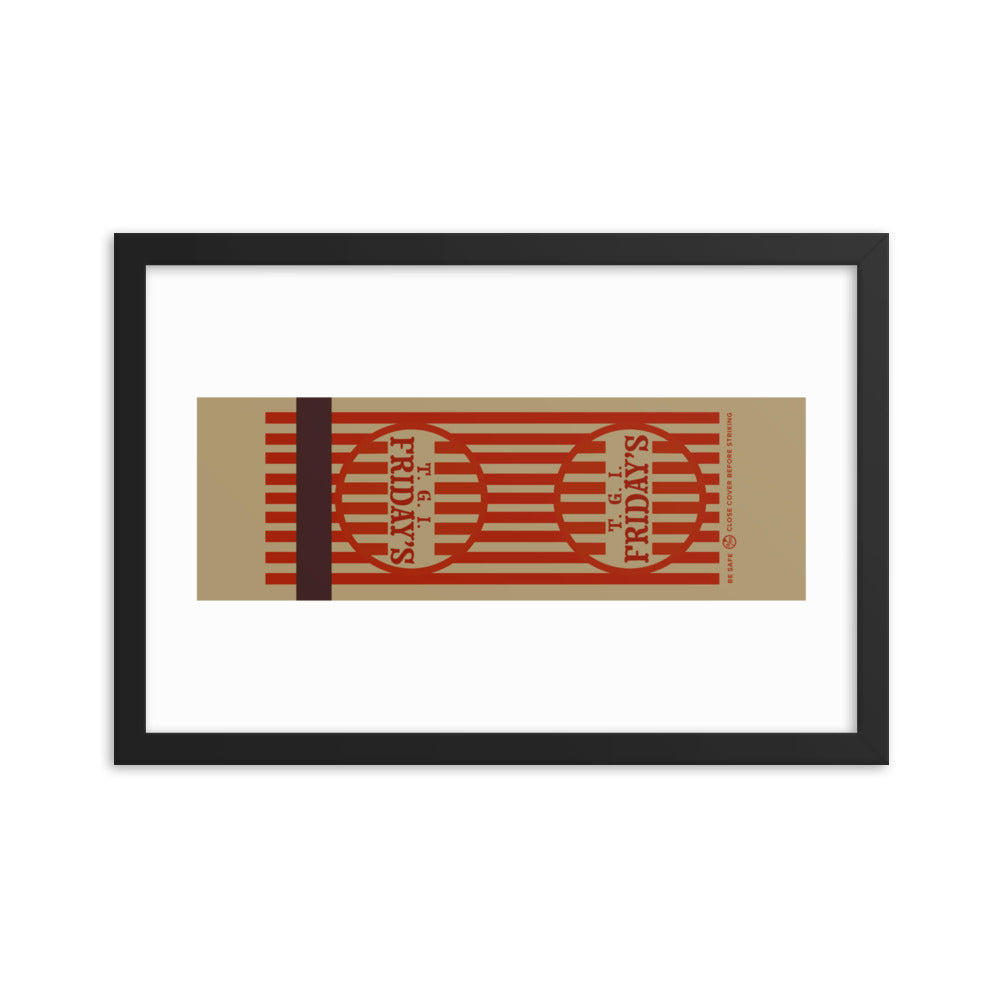 12” x 18” Vintage Inspired, Digitally Illustrated Matchbook Art, T.G.I. Friday’s Restaurant, Retro Poster with Frame