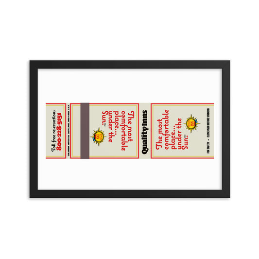 12” x 18” Vintage Inspired, Digitally Illustrated Matchbook Art, Quality Inns, Retro Poster with Frame