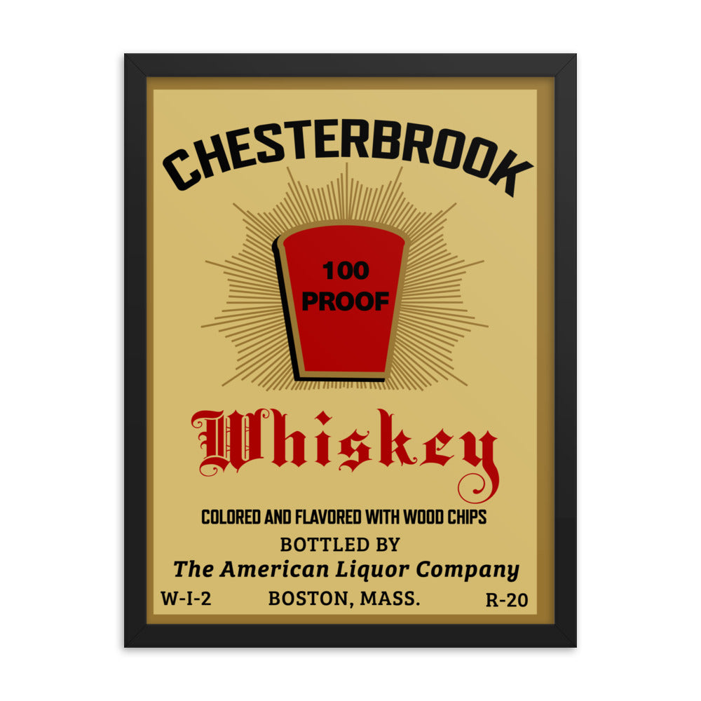 18” x 24” Vintage Inspired, Digitally Illustrated Product Label Art, Chesterbrook Whiskey, The American Liquor Company, Boston Massachusetts, Framed Fine Art Print