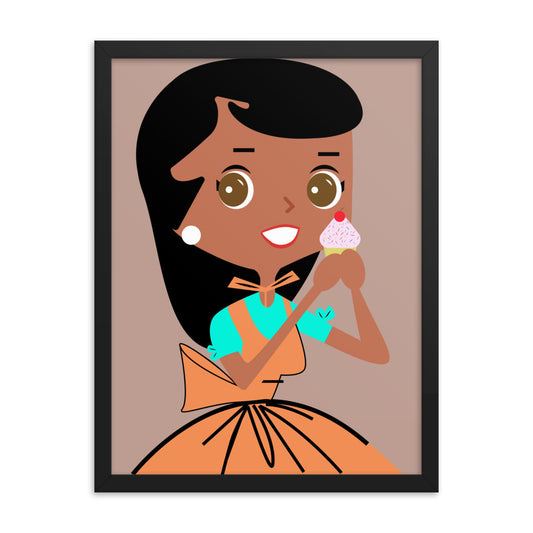 18” x 24” Framed Retro Vibin’ Housewife Poster of Cupcake Clara, “Bite Me!”