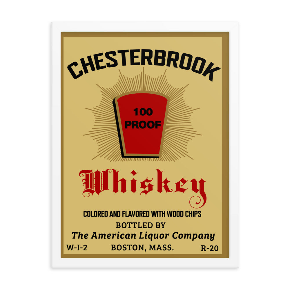 18” x 24” Vintage Inspired, Digitally Illustrated Product Label Art, Chesterbrook Whiskey, The American Liquor Company, Boston Massachusetts, Framed Fine Art Print