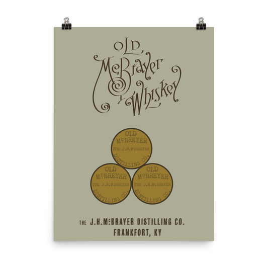 18” x 24” Vintage Inspired, Digitally Illustrated Product Label Art, Old McBrayer Whiskey, J.H.M. Distilling Company, Frankfort, Kentucky, Retro Poster