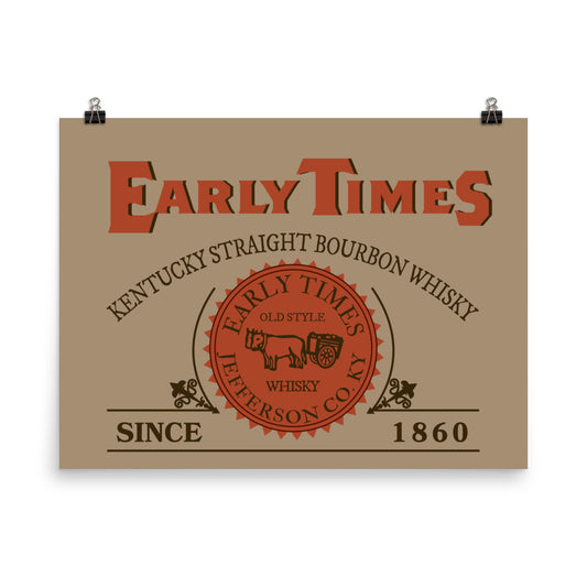 18” x 24” Vintage Inspired, Digitally Illustrated Product Label Art, Early Times Kentucky Straight Bourbon Whisky, Retro Poster