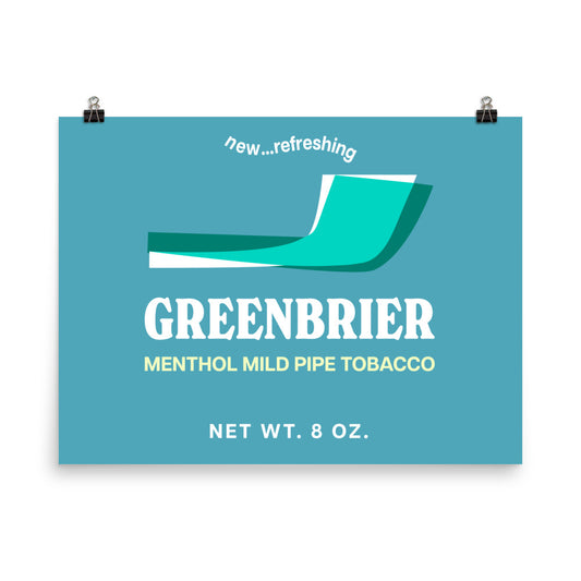 18” x 24” Vintage Inspired, Digitally Illustrated Product Label Art, Greenbrier Menthol Pipe Tobacco, Kentucky, Retro Poster