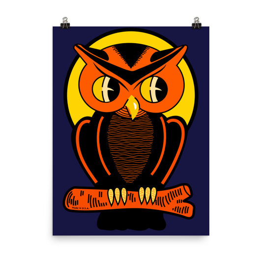 18” x 24” Vintage Inspired, Digitally Illustrated Character Art, Ollie Owl The Night Fowl, Retro Halloween Poster