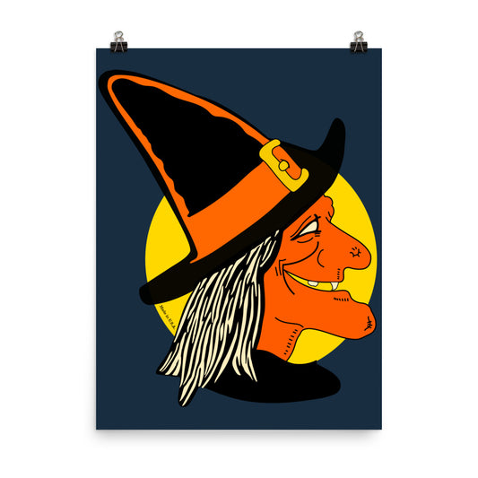 18” x 24” Vintage Inspired, Digitally Illustrated Character Art, Halloween Witch, Retro Poster