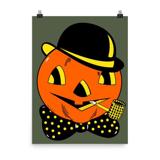 18” x 24” Vintage Inspired, Digitally Illustrated Character Art, Punkin’ Pete, Retro Halloween Poster