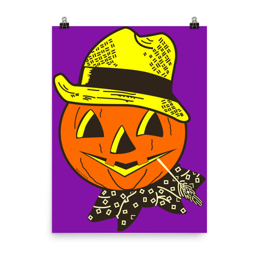 18” x 24” Vintage Inspired, Digitally Illustrated Character Art, Punkin’ Head Fred, Retro Halloween Poster