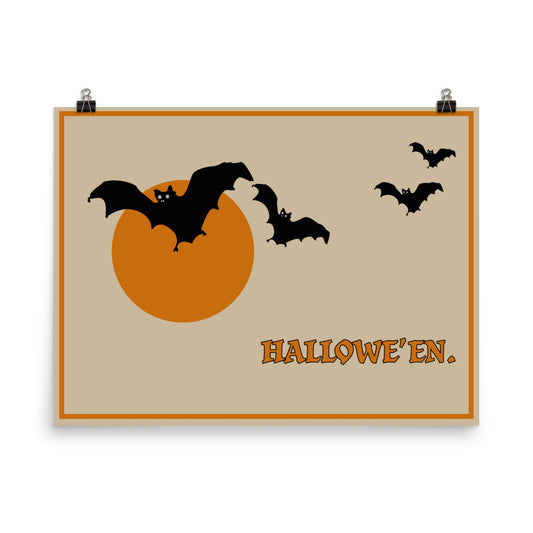 18” x 24” Vintage Inspired, Digitally Illustrated Halloween Art, Feeling Batty, Retro Halloween Poster