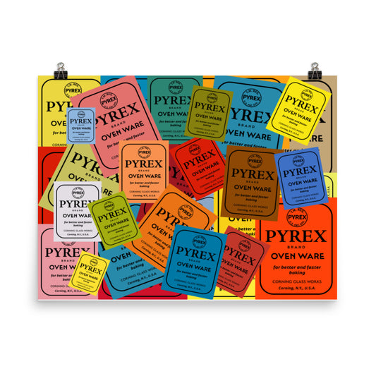 18” x 24” Vintage Inspired, Digitally Illustrated Product Label, Pyrex Collage, Corning Glassworks, Corning, New York, Retro Poster