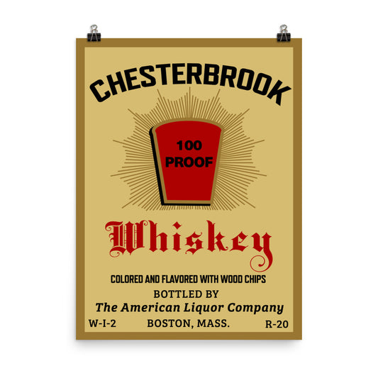 18” x 24” Vintage Inspired, Digitally Illustrated Product Label Art, Chesterbrook Whiskey, Boston, Massachusetts, Retro Poster