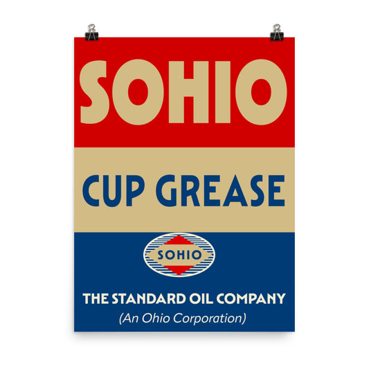 18” x 24” Vintage Inspired, Digitally Illustrated Product Label Art, SOHIO Grease, Standard Oil Company, Retro Poster