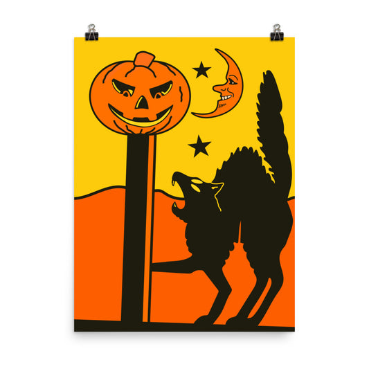 18” x 24” Vintage Inspired, Digitally Illustrated Halloween Art, Scaredy Scratch, Retro Halloween Poster