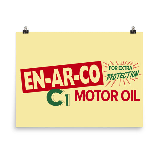 18” x 24” Vintage Inspired, Digitally Illustrated Product Label Art, Enarco, Retro Poster Motor Oil