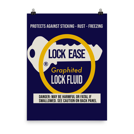 18” x 24” Vintage Inspired, Digitally Illustrated Product Label Art, Lock Ease Lock Fluid, Retro Poster