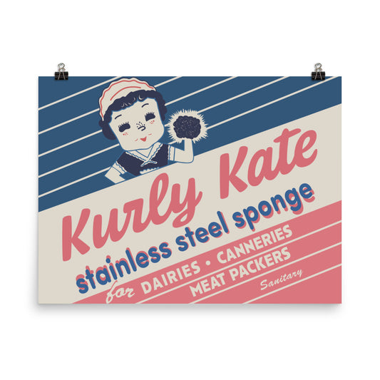 18” x 24” Vintage Inspired, Digitally Illustrated Product Label Art, Kurly Kate Stainless Steel Sponge, Retro Poster