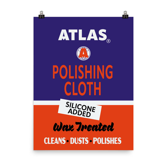 18” x 24” Vintage Inspired, Digitally Illustrated Product Label Art, Atlas Polishing Cloth, Retro Poster