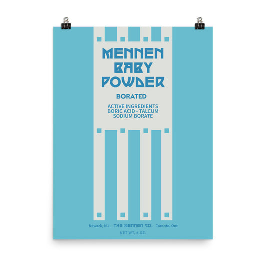 18” x 24” Vintage Inspired, Digitally Illustrated Product Label Art, Mennen Co. Mennen Baby Powder, Newark, New Jersey, Retro Poster