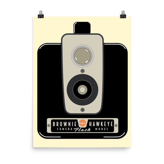 18” x 24” Vintage Inspired, Digitally Illustrated Vector Art, Kodak Brownie Camera, Retro Poster