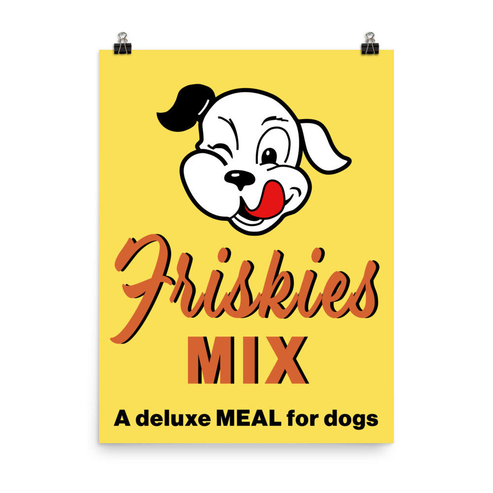 18” x 24” Vintage Inspired, Digitally Illustrated Product Label Art, Friskies Mix Dog Food Deluxe Meal, Retro Poster