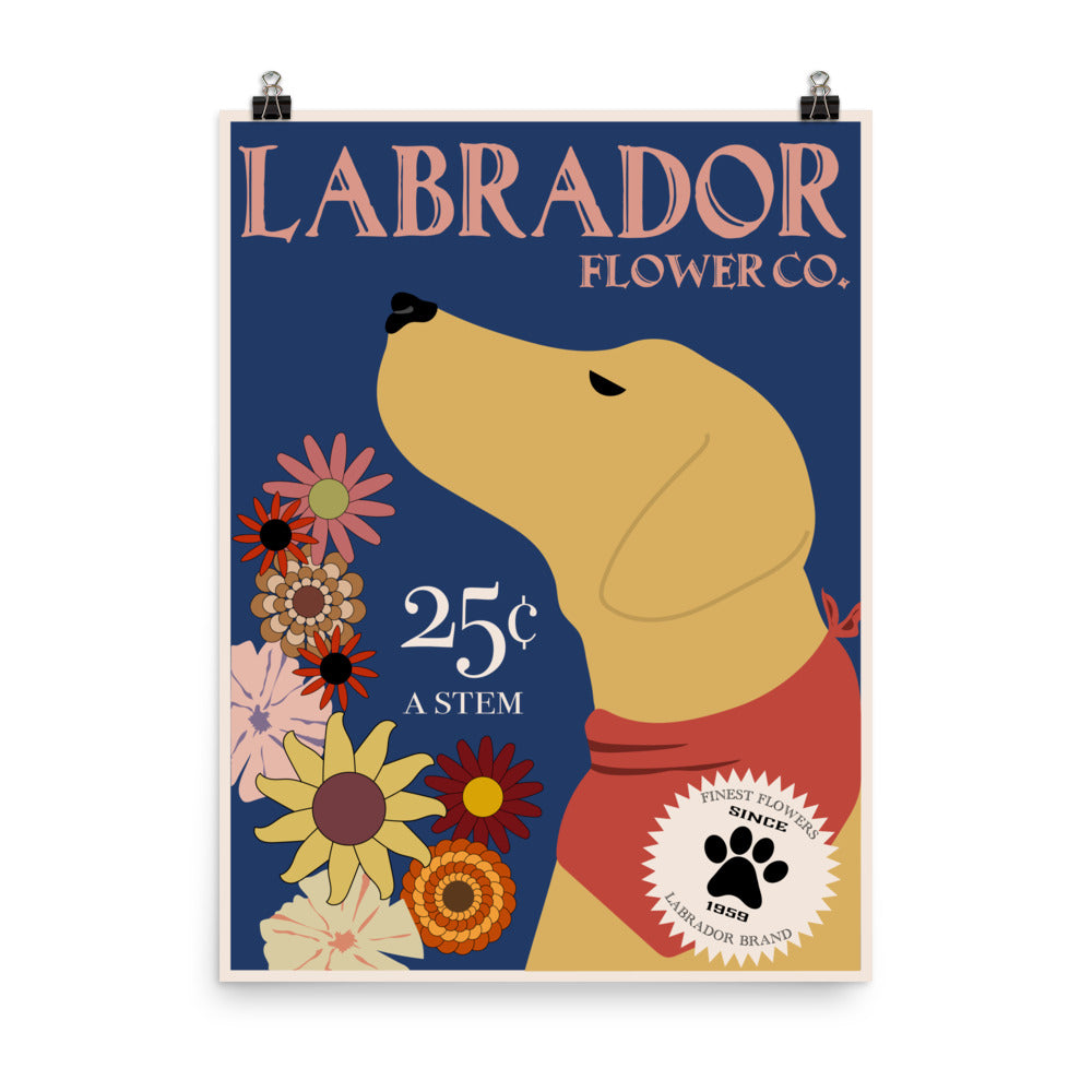 18” x 24” Vintage Inspired, Digitally Illustrated Product Advertisement Art, Labrador Flower Company, Retro Poster