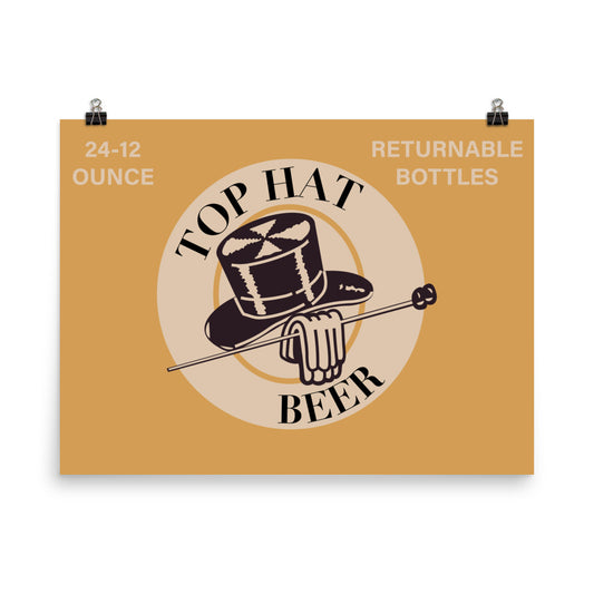 18” x 24” Vintage Inspired, Digitally Illustrated Product Label Art, Top Hat Beer, Retro Poster