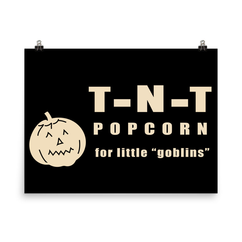 18” x 24” Vintage Inspired, Digitally Illustrated Product Advertisement Art, TNT Popcorn Advertisement “for the little goblins”, Retro Poster