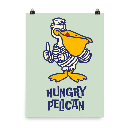 18” x 24” Vintage Inspired, Digitally Illustrated Matchbook Art, Hungry Pelican Restaurant, Retro Poster